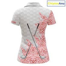 Load image into Gallery viewer, Pink glitter Leopard skin pattern custom name white Womens golf polo shirts, team ladies golf tops NQS11526