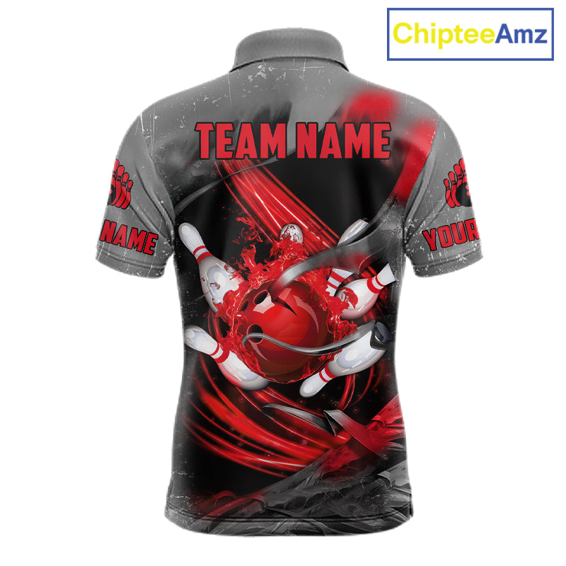 Red Sugar Skull Tattoo Custom Mens Bowling Polo, Quarter Zip Shirts,Team Bowling Jerseys NQS11528
