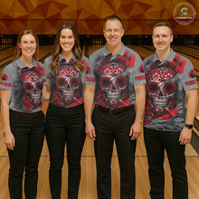 Load image into Gallery viewer, Red Sugar Skull Tattoo Custom Mens Bowling Polo, Quarter Zip Shirts,Team Bowling Jerseys NQS11528