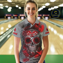 Load image into Gallery viewer, Red Sugar Skull Tattoo Custom Women Bowling Polo, Quarter Zip Shirts,Team Bowling Jerseys NQS11528