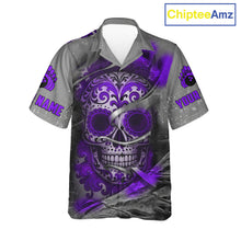 Load image into Gallery viewer, Purple Sugar Skull Tattoo Custom Bowling Hawaiian Shirt, Team Bowling button up shirt NQS11530