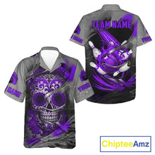 Load image into Gallery viewer, Purple Sugar Skull Tattoo Custom Bowling Hawaiian Shirt, Team Bowling button up shirt NQS11530