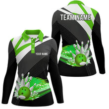 Load image into Gallery viewer, Black and Green Women's Polo Bowling Shirt Custom flame bowling ball fire Team Ladies Bowlers Jerseys NQS7525