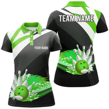 Load image into Gallery viewer, Black and Green Women's Polo Bowling Shirt Custom flame bowling ball fire Team Ladies Bowlers Jerseys NQS7525