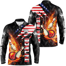 Load image into Gallery viewer, American Flag Bowling Shirt for Men Custom Flame Bowling Polo shirt, Team Bowling Jerseys NQS7526