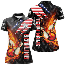 Load image into Gallery viewer, American Flag Bowling Shirt for Women Custom Flame Bowling Polo shirt, Team Bowling Jerseys NQS7526