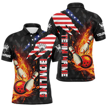 Load image into Gallery viewer, American Flag Bowling Shirt for Men Custom Flame Bowling Polo shirt, Team Bowling Jerseys NQS7526