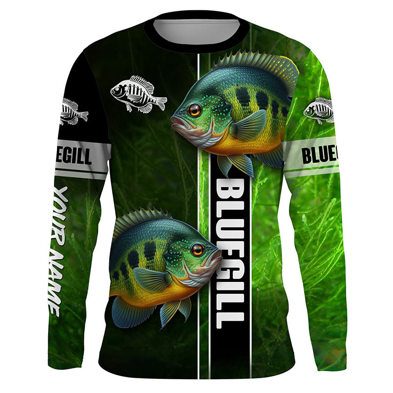 Bluegill fishing green camo shirt Custom Long Sleeve Fishing Shirts, fishing gifts for men, women, kid NQS5807