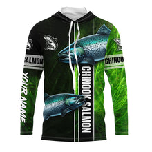 Load image into Gallery viewer, Chinook salmon fishing green camo Custom Long Sleeve Fishing Shirts, fishing gifts for men, women, kid NQS5809