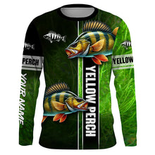 Load image into Gallery viewer, Yellow Perch fishing green camo Custom Long Sleeve Fishing Shirts, fishing gifts for men, women, kid NQS5812