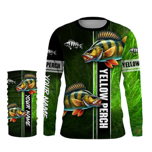 Yellow Perch fishing green camo Custom Long Sleeve Fishing Shirts, fishing gifts for men, women, kid NQS5812