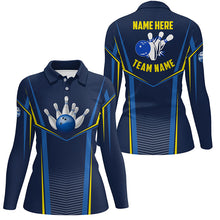 Load image into Gallery viewer, Bowling polo shirts for women custom bowling ball pins, Bowling Team League Shirt | Blue NQS6210