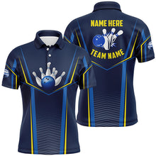 Load image into Gallery viewer, Bowling polo shirts for men custom name,team name bowling ball pins, Bowling Team League Shirt | Blue NQS6210
