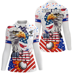 Red, white and blue Womens golf polo shirts custom American Flag Eagle patriotic ladies golf tops NQS8333