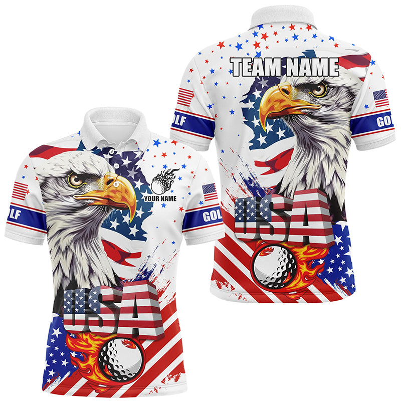 Red, white and blue Mens golf polo shirts custom American Flag Eagle patriotic golf tops for mens NQS8333