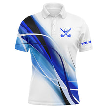 Load image into Gallery viewer, White and Blue Mens golf polo shirts custom men's golf apparel, gifts for the golfer NQS8335