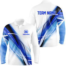 Load image into Gallery viewer, Personalized White and Blue Geometric bowling shirts for Men custom teams name bowler jerseys NQS8336