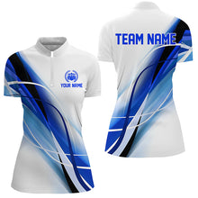 Load image into Gallery viewer, Personalized White and Blue Geometric bowling shirts for Women custom teams name bowler jerseys NQS8336