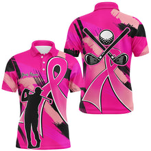 Load image into Gallery viewer, Mens golf polo shirt pink ribbon custom breast cancer awareness golf jerseys, best men golf wear NQS8546