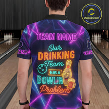 Load image into Gallery viewer, Our Drinking Team has a bowling problem Custom colorful neon funny bowling and beer shirts for men NQS11126