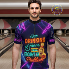 Load image into Gallery viewer, Our Drinking Team has a bowling problem Custom colorful neon funny bowling and beer shirts for men NQS11126