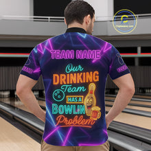 Load image into Gallery viewer, Our Drinking Team has a bowling problem Custom colorful neon funny bowling and beer shirts for men NQS11126