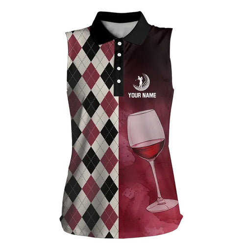 Black and red wine argyle pattern Womens sleeveless golf polos shirts custom golf shirts for ladies NQS9258