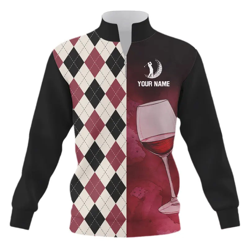 Black and red wine argyle pattern Quarter zip golf sweatshirt custom golf sweater apparel NQS9258