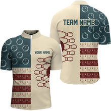 Load image into Gallery viewer, Vintage American Flag Bowling Polo, Quarter Zip shirt for men Custom retro bowling team jerseys NQS9264