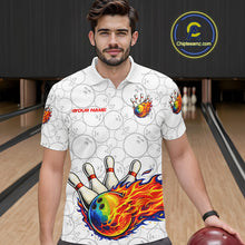 Load image into Gallery viewer, Colorful rainbow flame Bowling Polo, 1/4 zip Shirt For Men Custom white camo Bowling Team jerseys NQS11319