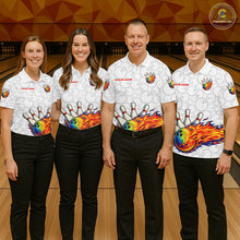 Load image into Gallery viewer, Colorful rainbow flame Bowling Polo, 1/4 zip Shirt For Men Custom white camo Bowling Team jerseys NQS11319