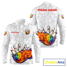 Load image into Gallery viewer, Colorful rainbow flame Bowling Polo, 1/4 zip Shirt For Men Custom white camo Bowling Team jerseys NQS11319