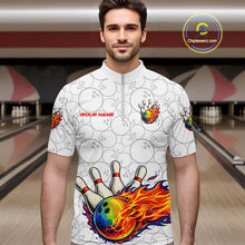 Load image into Gallery viewer, Colorful rainbow flame Bowling Polo, 1/4 zip Shirt For Men Custom white camo Bowling Team jerseys NQS11319