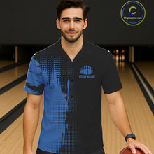Load image into Gallery viewer, Black and Blue Hawaiian Bowling Jerseys Custom Team Bowling Button-up shirt NQS11320