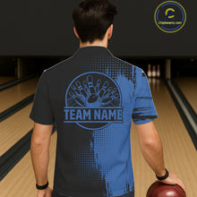 Load image into Gallery viewer, Black and Blue Hawaiian Bowling Jerseys Custom Team Bowling Button-up shirt NQS11320