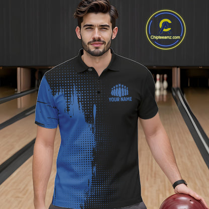Black and Blue Bowling Polo, Quarter Zip Shirt For Men Custom Team Bowling jerseys NQS11320