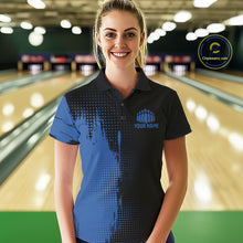 Load image into Gallery viewer, Black and Blue Bowling Polo, Quarter Zip Shirt For Women Custom Team Bowling jerseys NQS11320