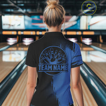 Load image into Gallery viewer, Black and Blue Bowling Polo, Quarter Zip Shirt For Women Custom Team Bowling jerseys NQS11320