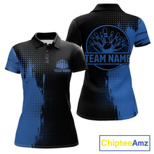 Load image into Gallery viewer, Black and Blue Bowling Polo, Quarter Zip Shirt For Women Custom Team Bowling jerseys NQS11320