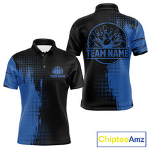 Load image into Gallery viewer, Black and Blue Bowling Polo, Quarter Zip Shirt For Men Custom Team Bowling jerseys NQS11320