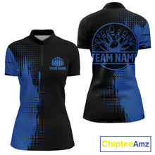 Load image into Gallery viewer, Black and Blue Bowling Polo, Quarter Zip Shirt For Women Custom Team Bowling jerseys NQS11320