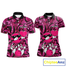 Load image into Gallery viewer, Funny Bowling heart pink graffiti pattern Custom Valentine matching bowling shirts for couples NQS11322