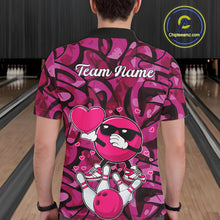 Load image into Gallery viewer, Funny Bowling heart pink graffiti pattern Valentine Mens Bowling Shirts Custom Couple Bowling Outfits NQS11322