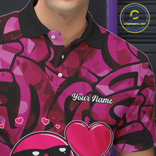 Load image into Gallery viewer, Funny Bowling heart pink graffiti pattern Valentine Mens Bowling Shirts Custom Couple Bowling Outfits NQS11322