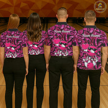 Load image into Gallery viewer, Funny Bowling heart pink graffiti pattern Valentine Mens Bowling Shirts Custom Couple Bowling Outfits NQS11322