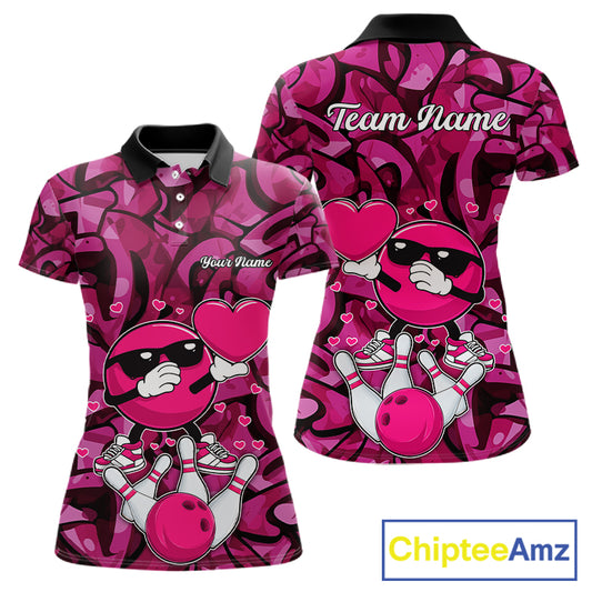 Funny Bowling heart pink graffiti pattern Valentine Women Bowling Shirt Custom Couple Bowling Outfits NQS11322