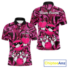 Load image into Gallery viewer, Funny Bowling heart pink graffiti pattern Custom Valentine matching bowling shirts for couples NQS11322