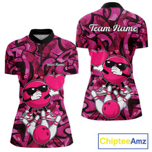 Load image into Gallery viewer, Funny Bowling heart pink graffiti pattern Valentine Women Bowling Shirt Custom Couple Bowling Outfits NQS11322