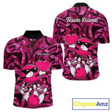 Load image into Gallery viewer, Funny Bowling heart pink graffiti pattern Custom Valentine matching bowling shirts for couples NQS11322