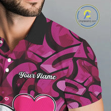 Load image into Gallery viewer, Funny Golf ball heart pink graffiti pattern Valentine Golf polo shirt for men Custom Couple Outfits NQS11323